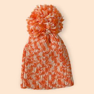 Kid's Knit Pom Pom Beanie Age 6-10 Orange Size Small